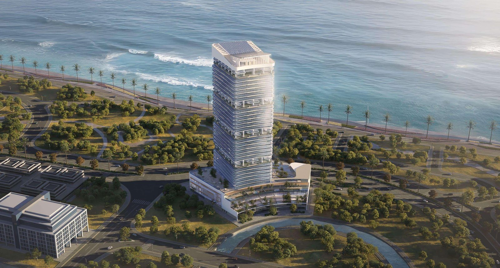 Rooftop infinity pool at Radiant Elite Tower delivering an elevated leisure experience against a stunning sunset backdrop